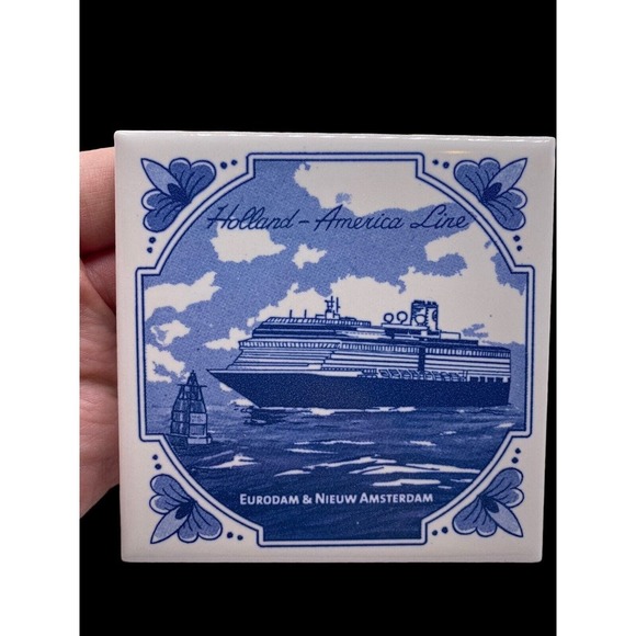 Holland America Line Eurodam & Nieuw Amsterdam Tile Delft Style Blue & White - Picture 1 of 4